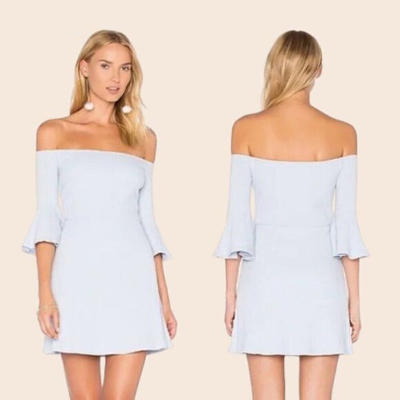 NBD Revolve Seduire Mini Light Blue Dress Off The Shoulder Ribbed Size Small - Picture 1 of 16